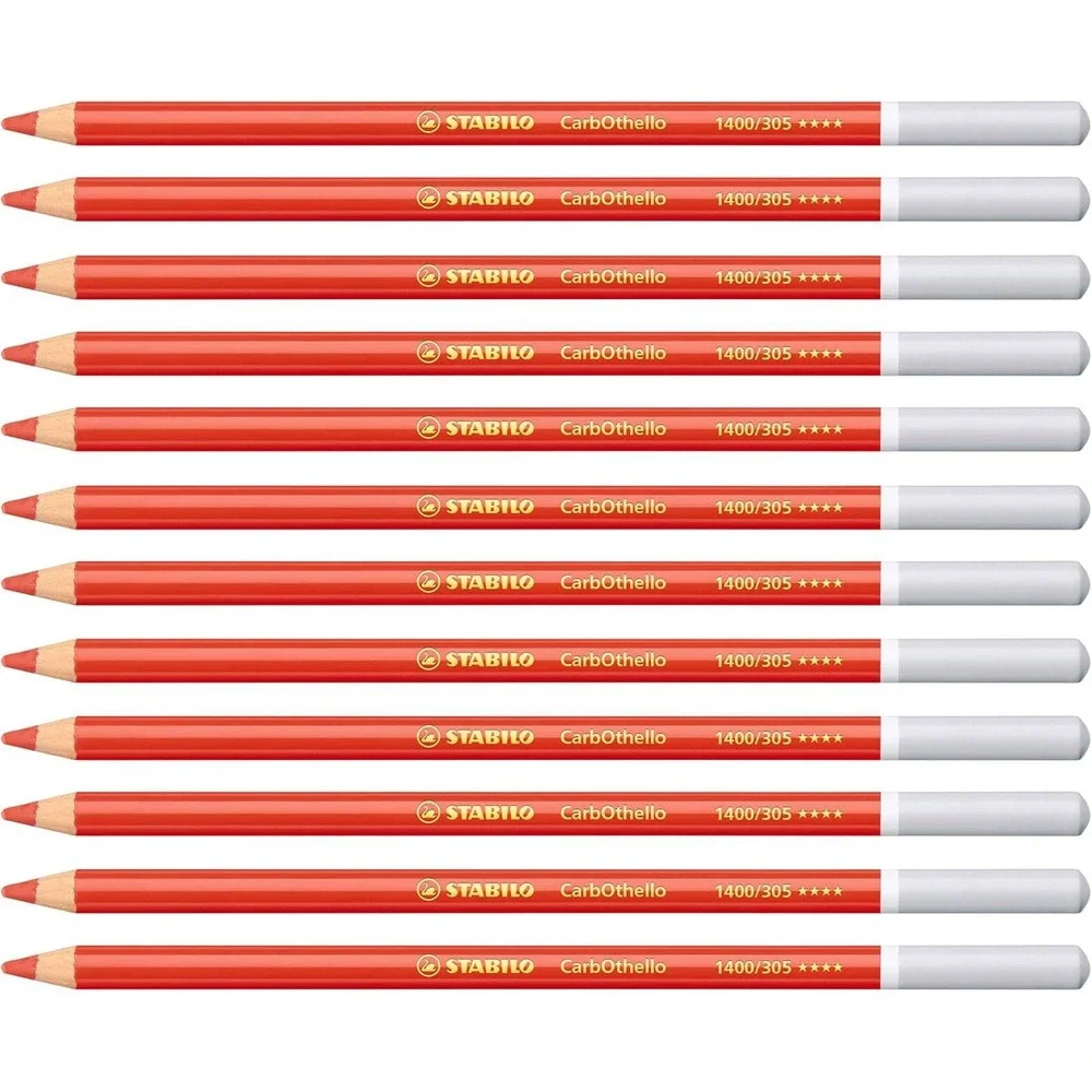 Stabilo CarbOthello Pastel Pencils 12pk Vermilion Red 1400/305 Chalk Art Pencils